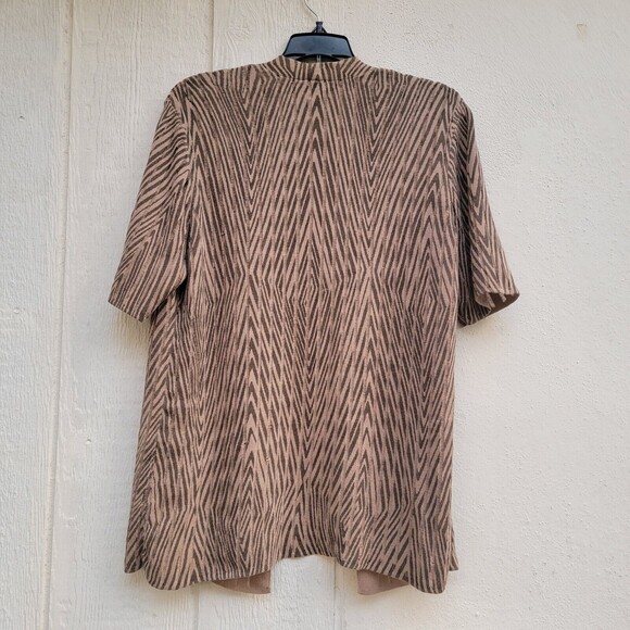 Chico's tan brwn open front sweater cardigan wmns sz 2 embellished short sleeve - Picture 2 of 4